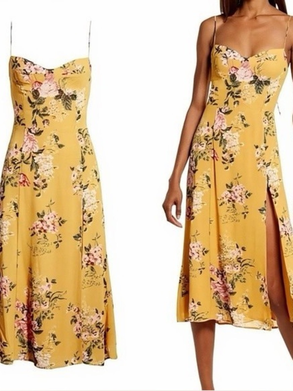 Floral Sweetheart Midi Dress in Yellow from Taobao.com